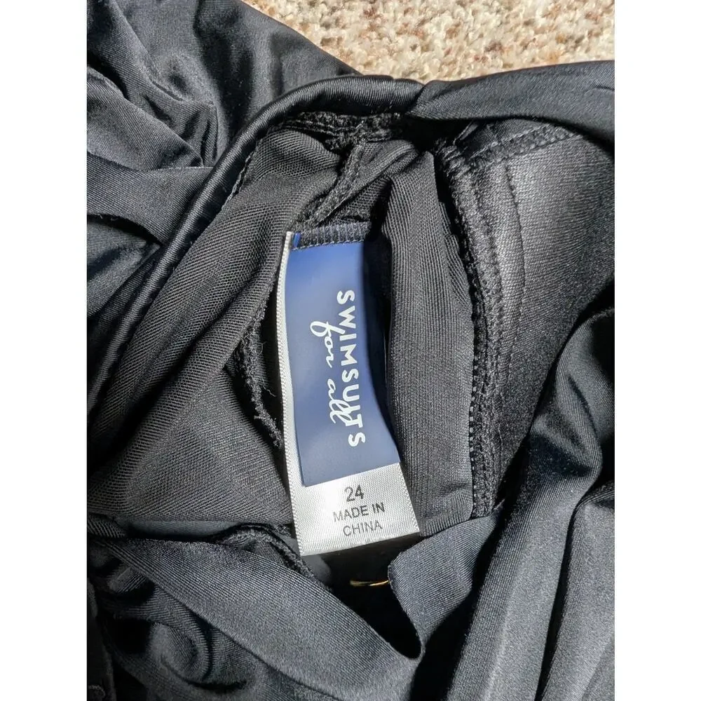 SWIMSUITS FOR ALL Women's Swim suit, size 24, Full coverage skirt; Black
